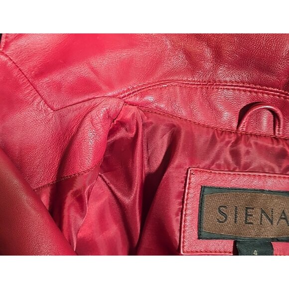 Siena Vtg Red Leather Blazer Button Front Collared Lined Jacket Retro Women's 4 - Picture 13 of 14